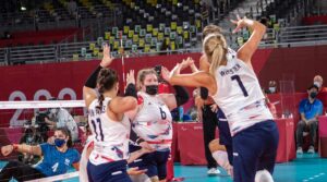 U.S. Women's Sitting Team playing in the Paralympic Games