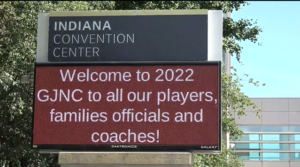 Indiana convention center sign welcoming players, families officials and coaches