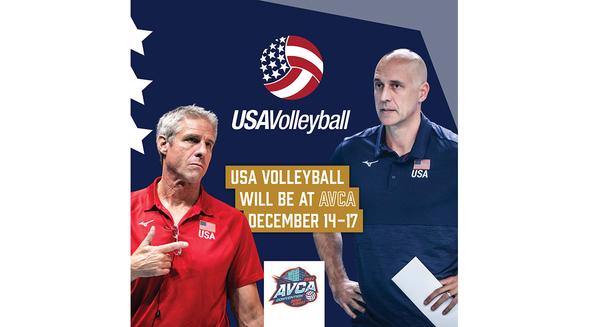 AVCA graphic with photos of Karch Kiraly and John Speraw