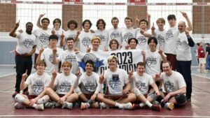 Vassar celebrates UVC Championship victory (Stockton Photo Inc./Vassar Athletics)