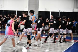 Players celebrate a win
