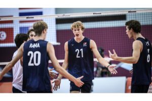U.S. Men's U21 celebrating point against Bahrain.