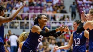 Simone Lee celebrates