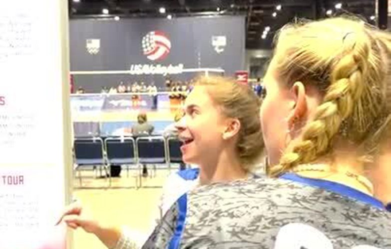 Girls playing USA Volleyball game show