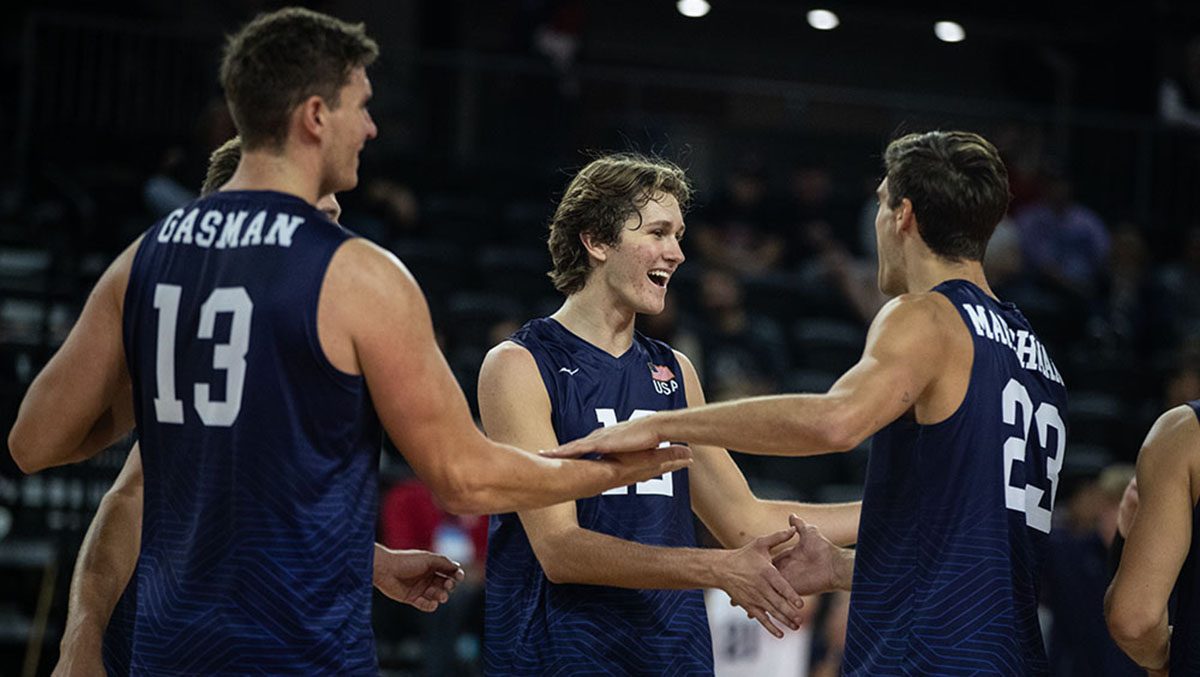 The U.S. Team celebrates on court