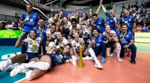 Jenna Gray celebrates with her Brazilian team
