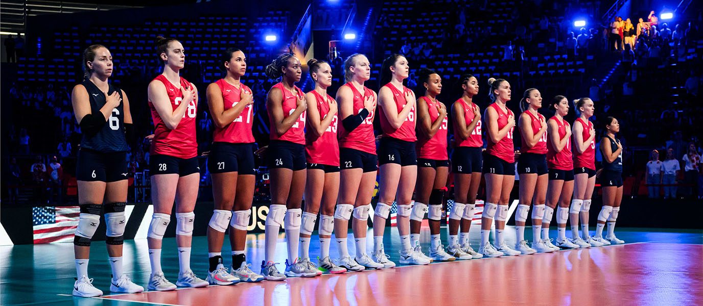 Women's National Team stands for the national anthem