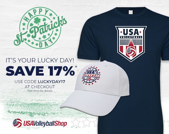 USA Volleyball Shop St Pats Save 17% with code LUCKYDAY17
