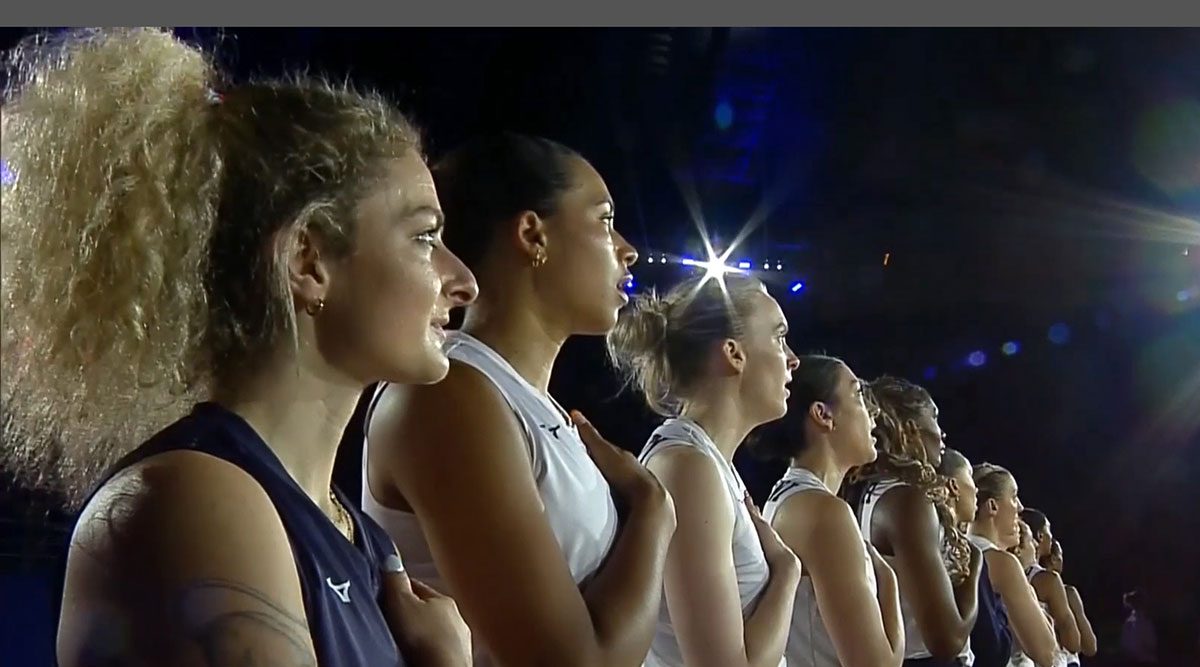 The U.S. Women's National Team lines up for the National Anthem
