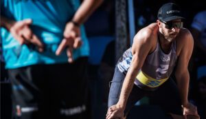 Theo Brunner waits for serve (FIVB).
