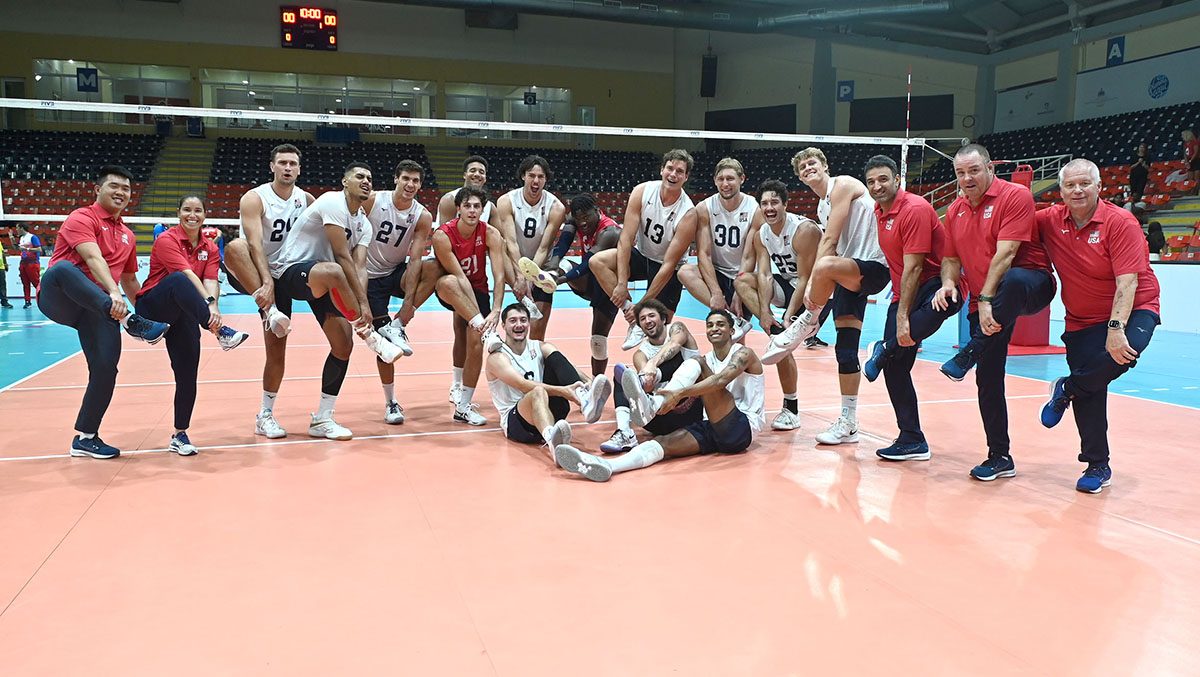 The U.S. Men's National Team after a win. They're all holding their ankles