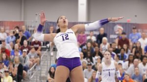 An athlete goes up for the kill