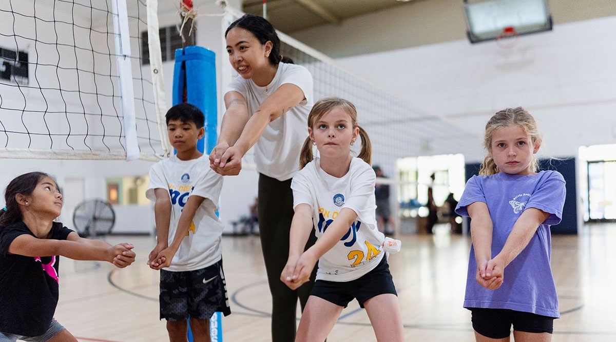 Children learning at Try Volleyball for Free