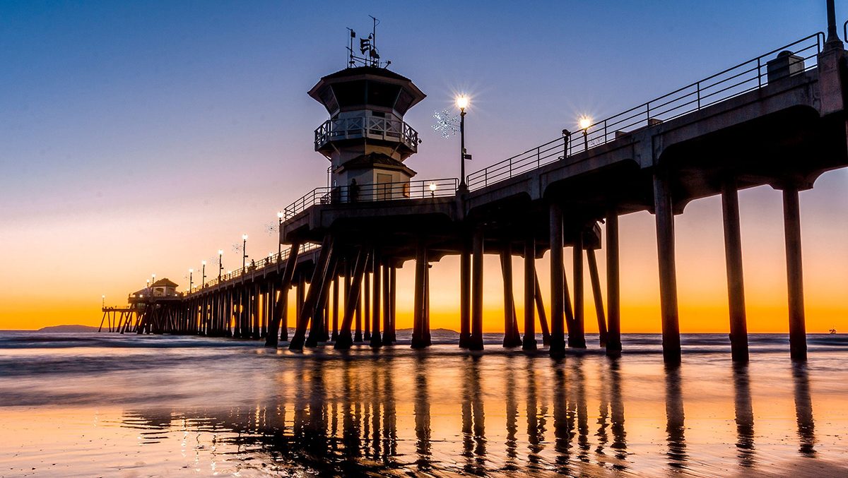 Huntington Beach pier at sunset