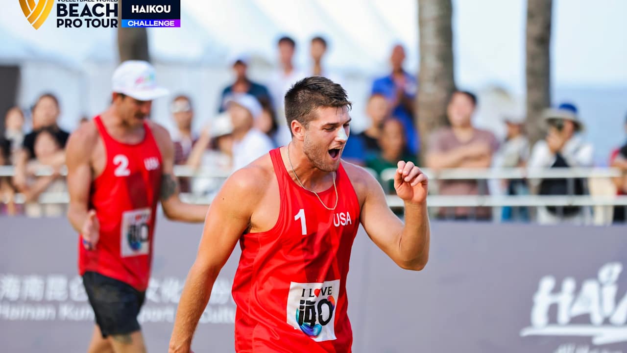 Evan Cory and Cody Caldwell celebrate at 2024 BPT Challenge Haikou (FIVB)