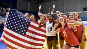 Members of the 2024 girls u19 national team celebrate a win