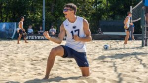 William Huhns (Penn State) celebrates at the 2024 Beach Collegiate Challenge (Joey Sussman)