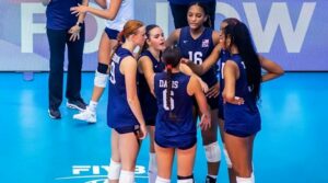 The girls u19 team huddles