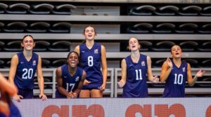 Girls U19 players celebrate their teammates