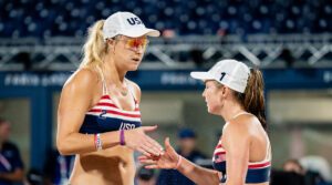 Taryn Brasher and Kristen Nuss slap hands