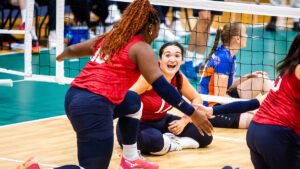 Nicky Nieves and Emma Schieck celebrate