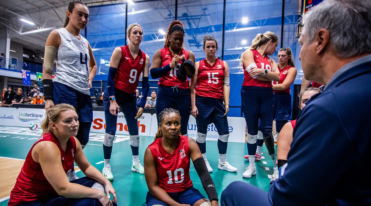 The U.S. Women's Sitting team listens to coach Bill Hamiter