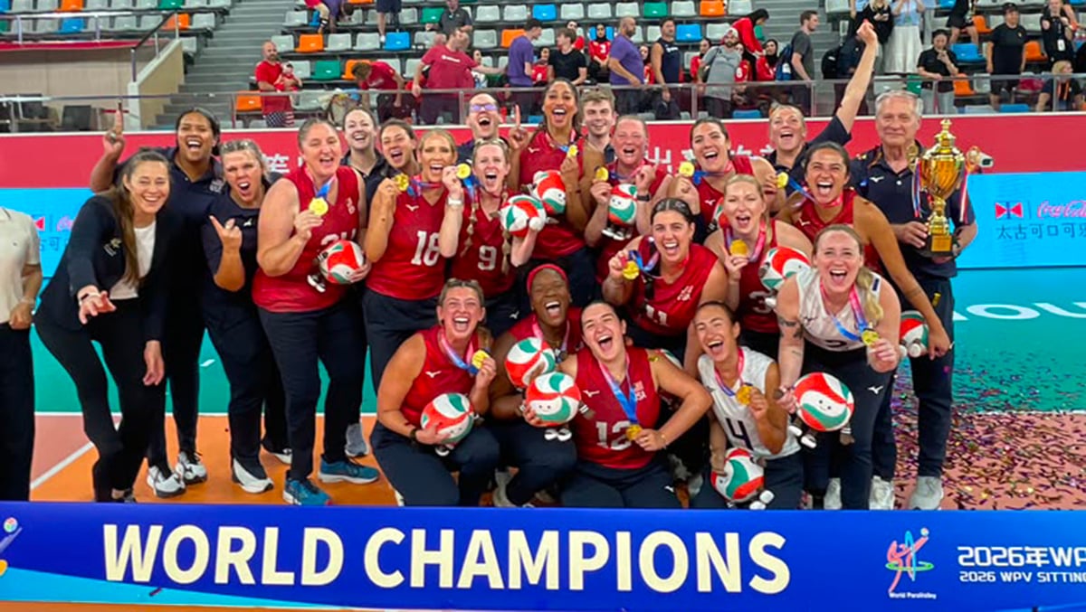 U.s. women's sitting team with gold medals