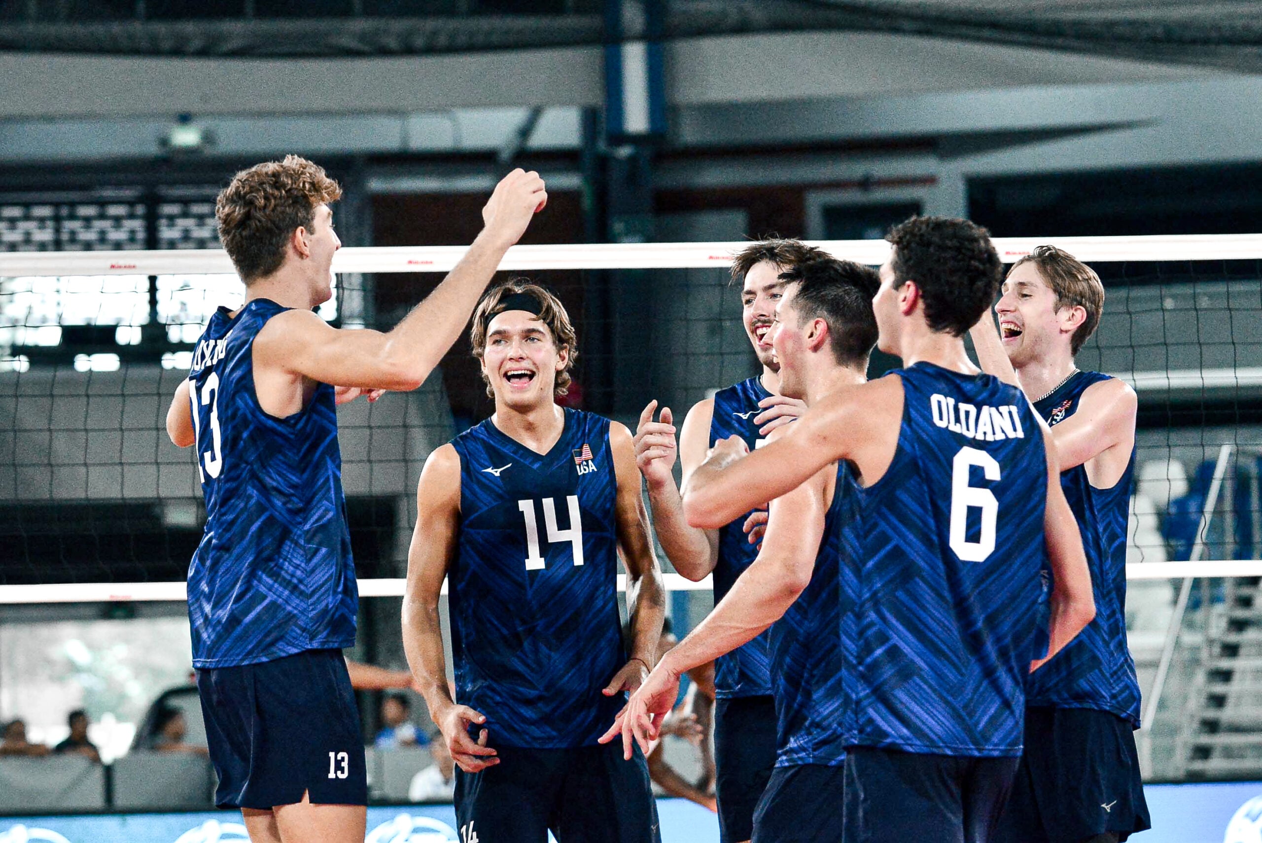 Aleksey Mikhailenko and the Men's U23 team celebrate a point at the U23 Pan am Cup