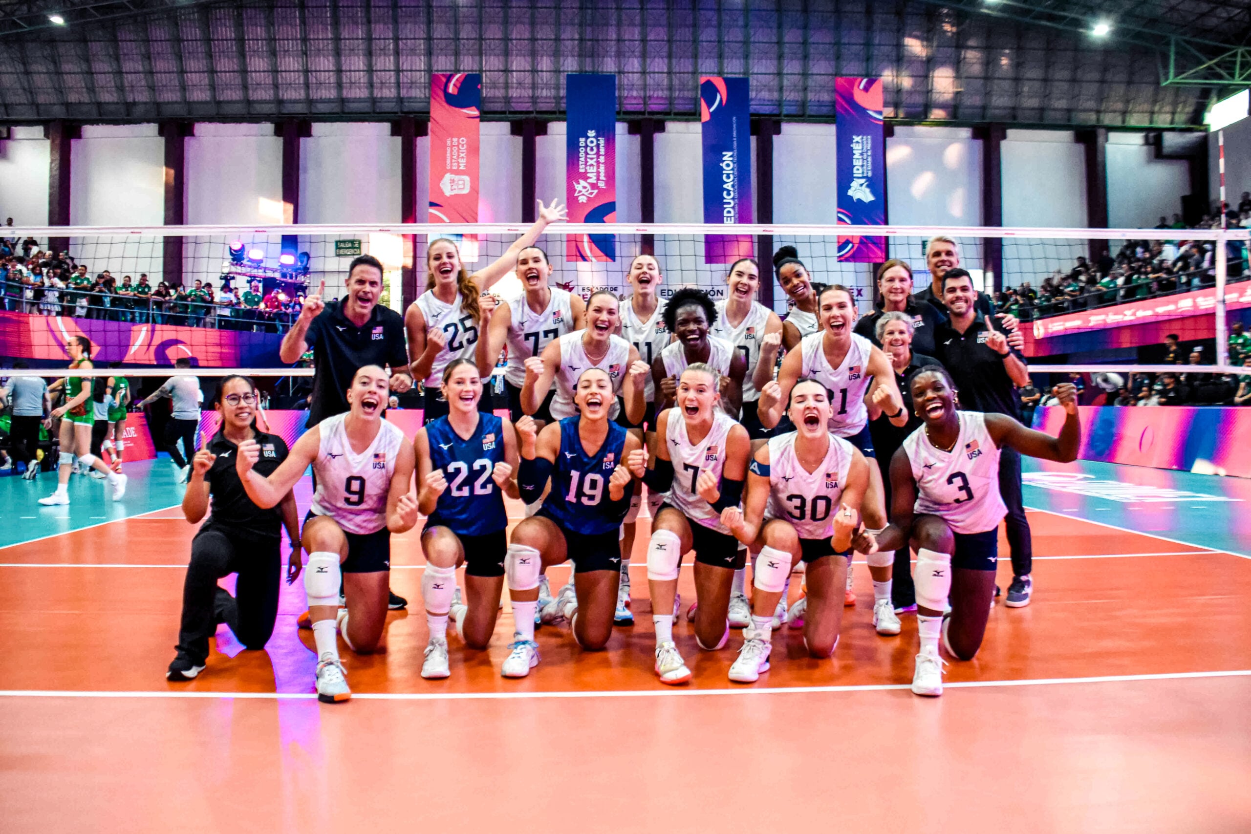 The U.S. Women's National Team poses for a team photo, celebrating gold at the NORCECA Final Six